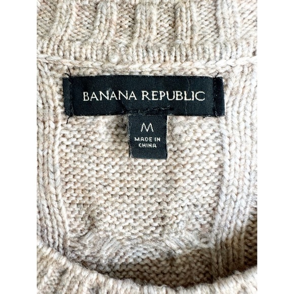 Banana Republic Cable Knit Sweater Tan Heathered Color Size Medium Warm Cozy - Picture 5 of 7